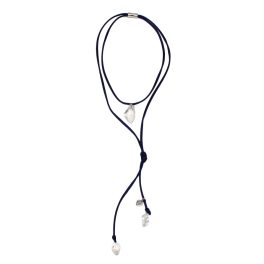 SILK Dark Blue Satin Necklace with Crystals