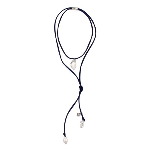SILK Dark Blue Satin Necklace with Crystals