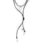 SILK Dark Blue Satin Necklace with Crystals