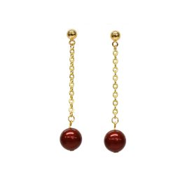 Pearl Chain Earrings - Burgundy