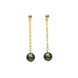 Pearl Chain Earrings - Irridescent Green