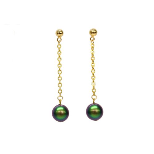 Pearl Chain Earrings - Irridescent Green