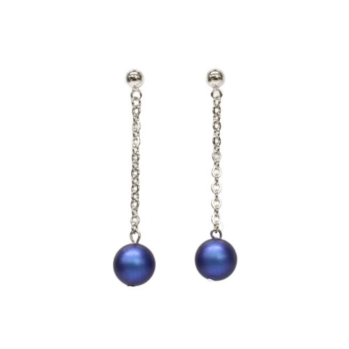 Pearl Chain Earrings - Blue