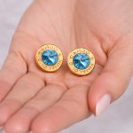 Cango&Rinaldi – Crystal Earrings, Gold Colour with Blue Stone