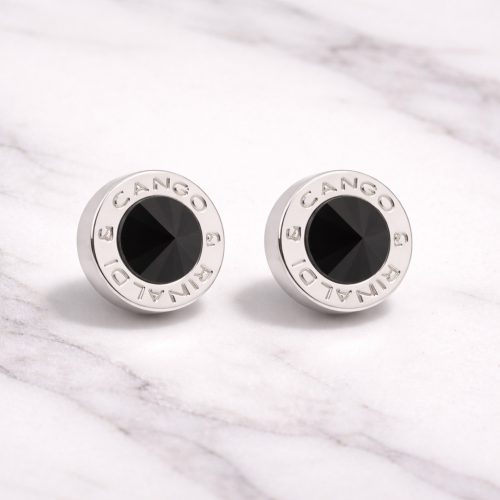 Cango&Rinaldi – Black Stone Crystal Earrings, Silver Colour 