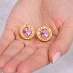 Cango&Rinaldi – Pink Crystal Earrings, Gold Colour 