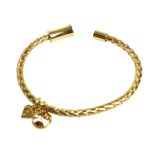 Gold Leather Bracelet with Crystal and Logo
