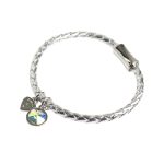 Silver Leather Bracelet with Crystal and Logo