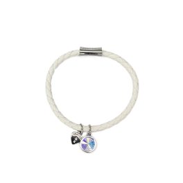 White Leather Bracelet with Crystal and Logo