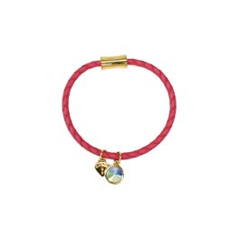 Pink Leather Bracelet with Crystal and Logo