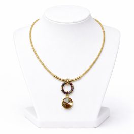 Dots Necklace – Gold Crystal and Leather Cord Necklace