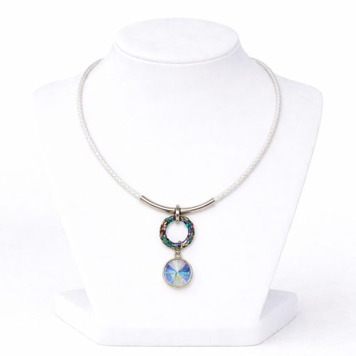 Dots Necklace – Crystal, White Leather Cord