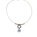 Dots Necklace – Crystal, White Leather Cord