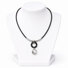 Dots Necklace – Black Crystal, Black Leather Cord