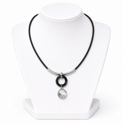 Dots Necklace – Black Crystal, Black Leather Cord