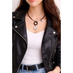 Dots Necklace – Black Crystal, Black Leather Cord