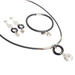 Dots Necklace – Black Crystal, Black Leather Cord