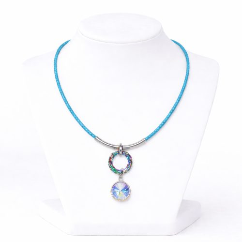 Dots Necklace – Crystal, Blue Leather Cord