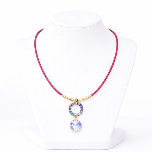 Dots Necklace – Crystal, Pink Leather Cord