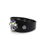 Black Leather Bracelet for Women with Crystals