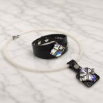 Black Leather Bracelet for Women with Crystals