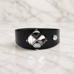 Black Leather Bracelet for Women with Crystals