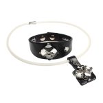 Black Leather Bracelet for Women with Crystals
