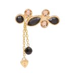 Crystal Brooch with Chain Gold and Black