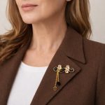 Crystal Brooch with Chain Gold and Black